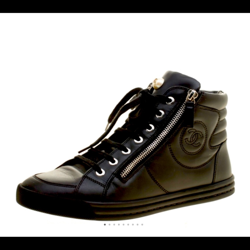 Chanel Leather High Too Sneakers with Faux Pearl